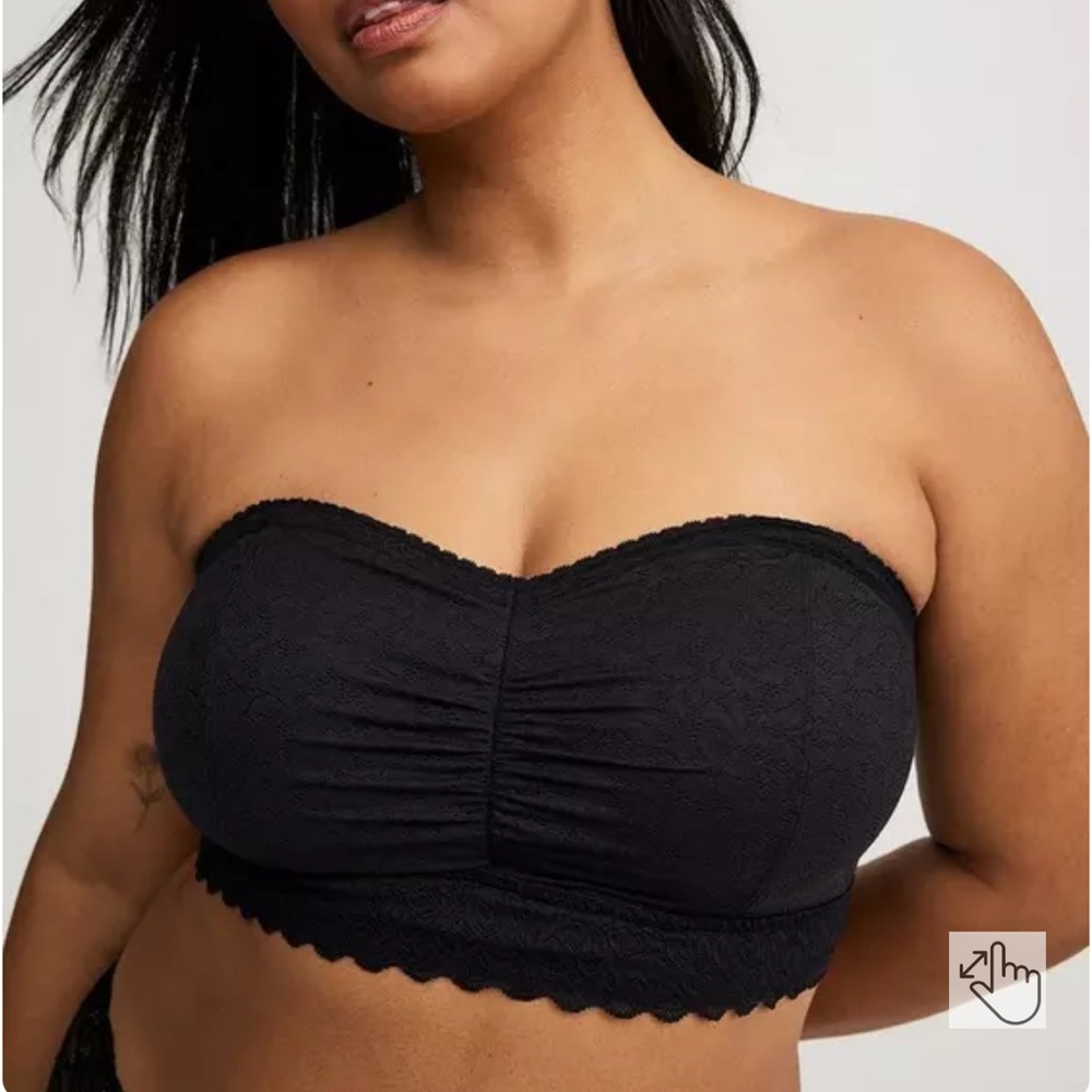 Torrid Black Stretch Lace Bandeau Bralette Wire Free